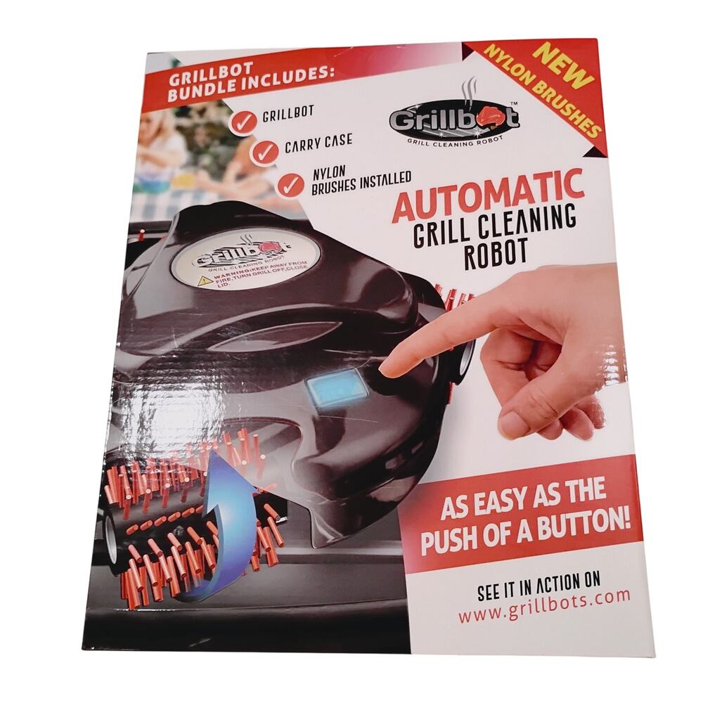 Grillbot Automatic Grill Cleaning Robot w/Nylon Brushes & Case Black NEW SEALED